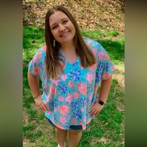 Hopely Oversized Blue Tropical Print Top